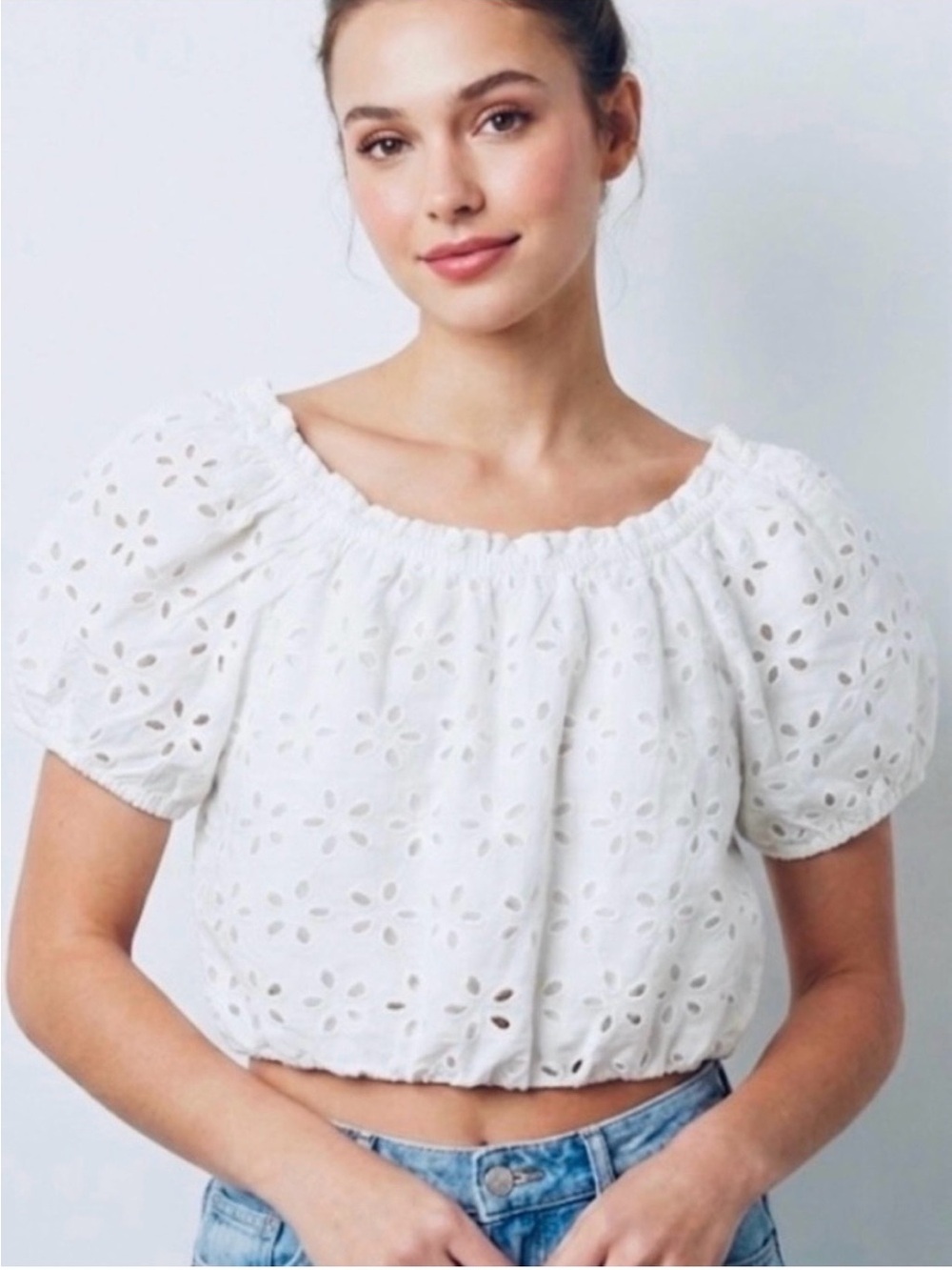 NWT Jennifer Grace white eyelet crop top, xsmall, ret $118, boutique brand